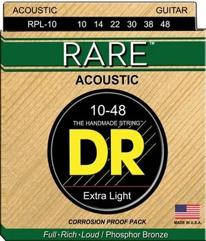 DR, Acoustic Guitar Strings, Rare, .010-.048, Extra Light -Set 3-RPL-10