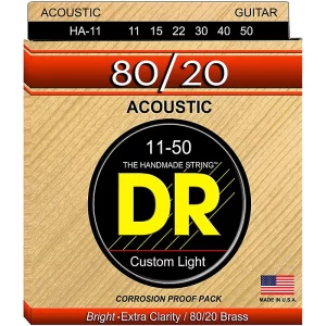 DR, Acoustic Guitar Strings, Hi-Beam, 80/20 Brass, .011-.050, Custom Light -Set 3-HA-11