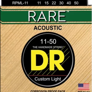 DR, Acoustic Guitar Strings, Rare, .011-.050, Custom Light -Set 3-RPML-11